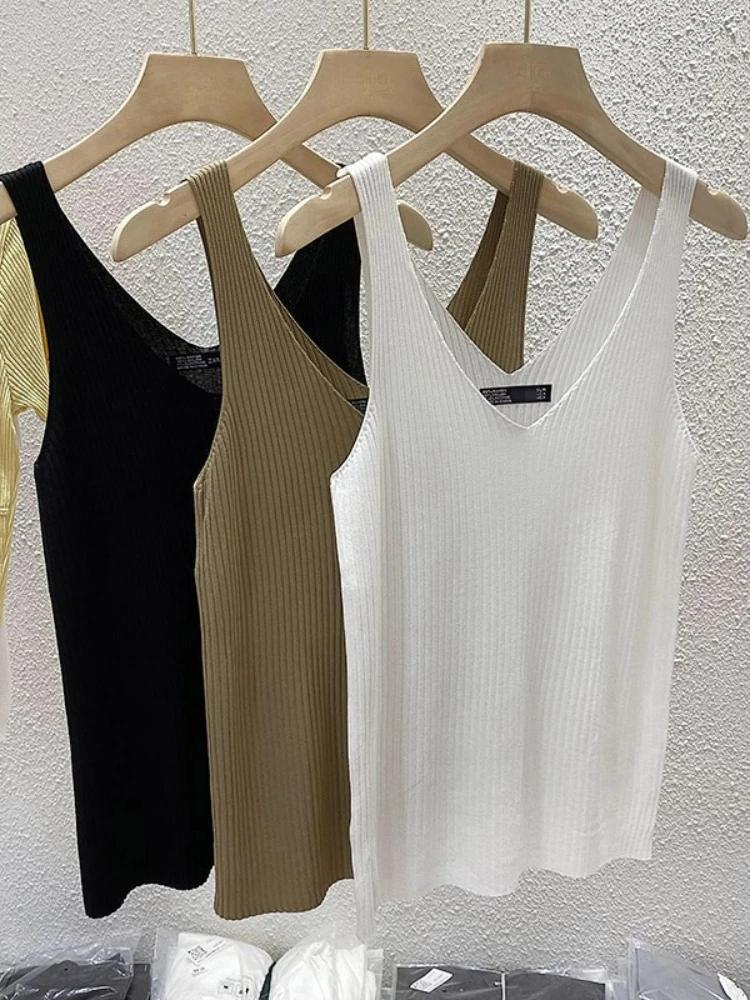 Zjaiss 2026 – Nouvelle collection été : Débardeur femme en maille de soie glacée, coupe ajustée, san