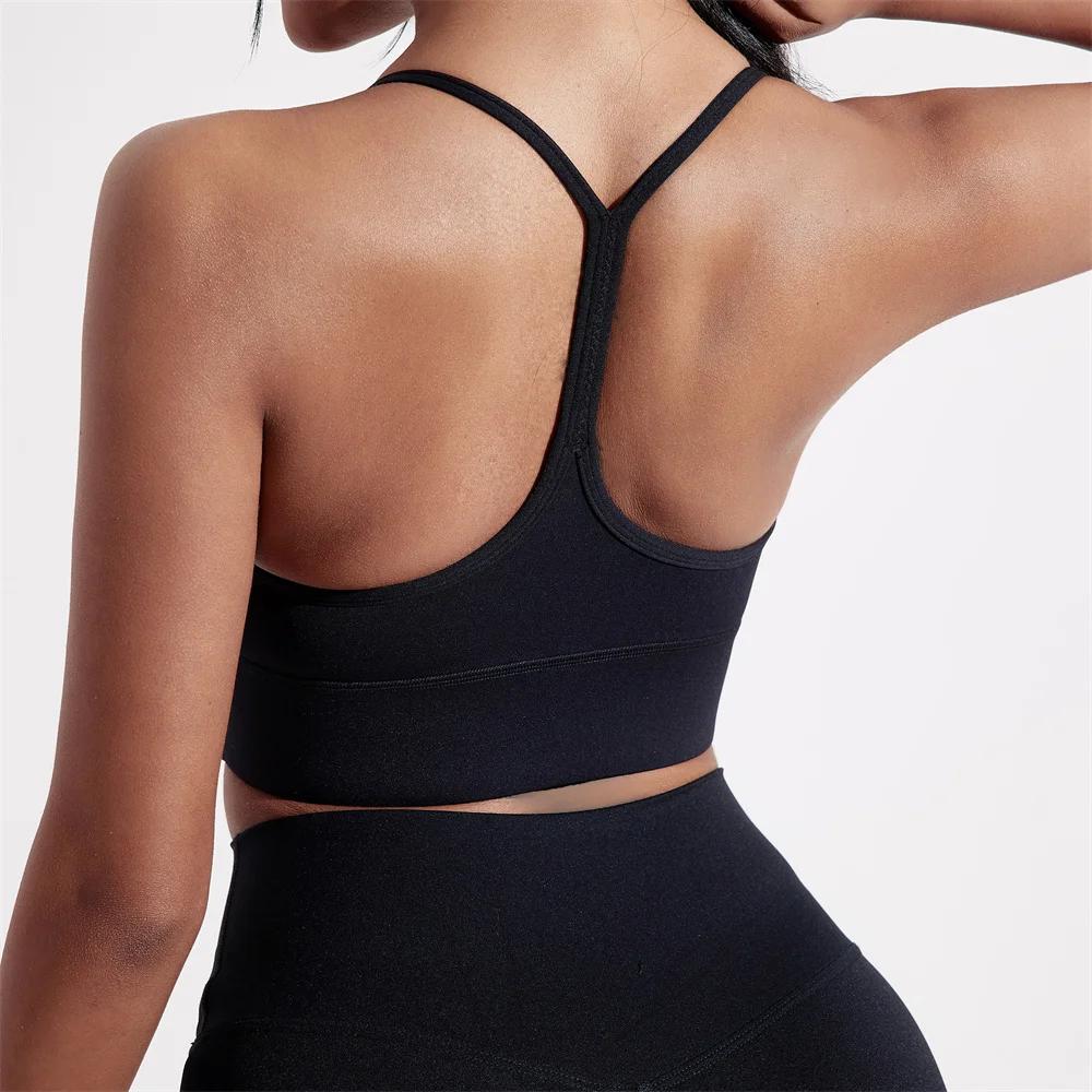 Soutien-gorge de Sport pour femmes, couleur unie, ligne en forme de Y, haut doux et serré, entraînem