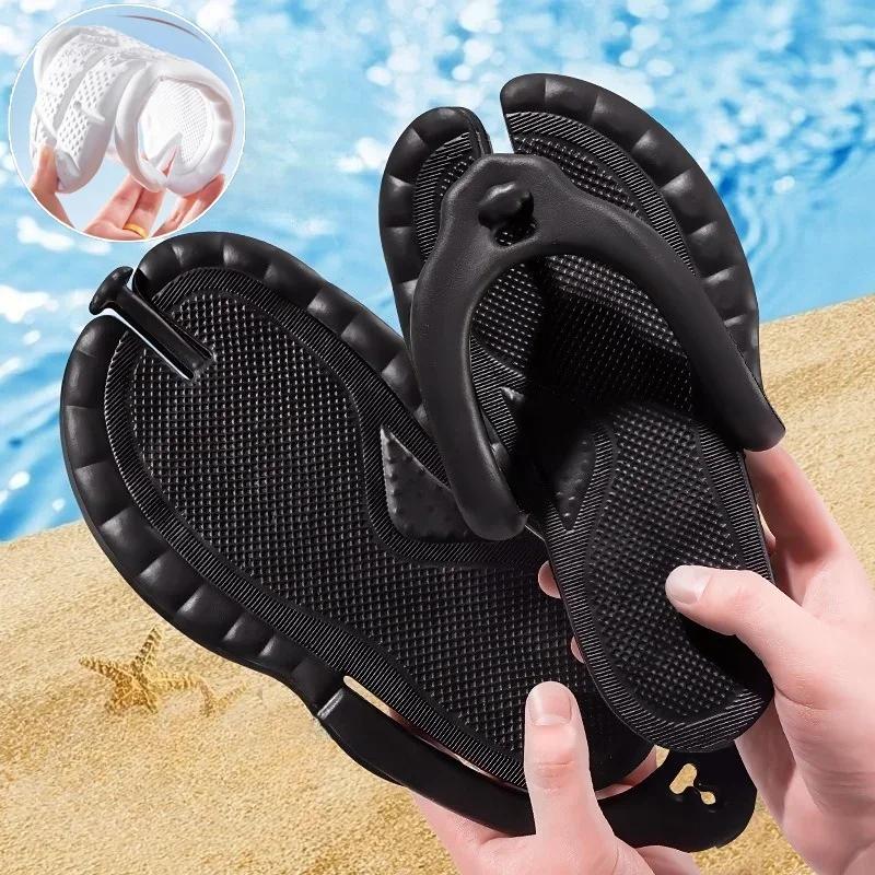 Pantoufles pliantes portables de couleur unie pour hommes et femmes, tongs légères et antidérapantes