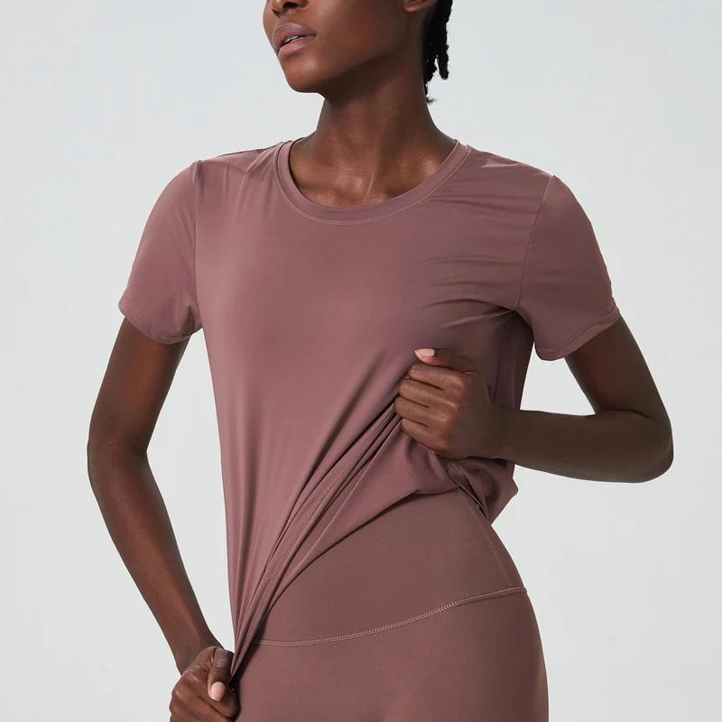 T-shirt de yoga à manches courtes pour femme, haut de fitness léger, respirant, séchage rapide, chem