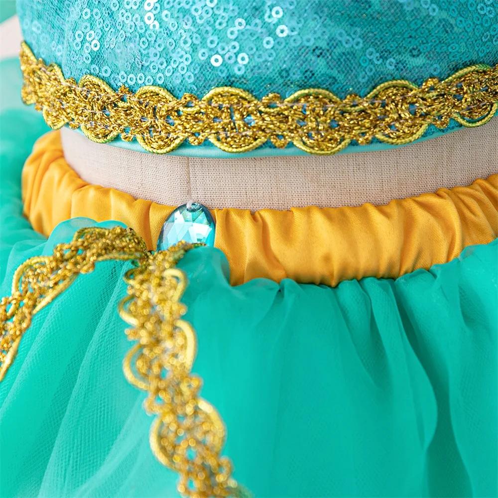 Robes de princesse Jasmine pour petites filles, robe de soirée Cosplay, en Tulle, pour anniversaire,