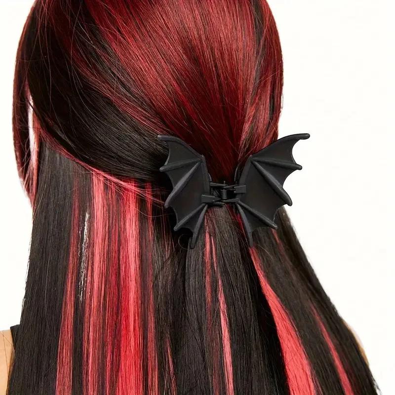 Pince à cheveux chauve-souris gothique Halloween noir mat gothique Style Punk imprimé Animal épingle