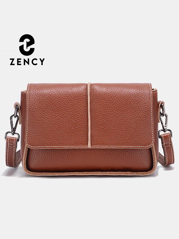 Zency-Sac à main en cuir de vachette pour femme, sac messager rétro, sac carré simple, petit rabat,