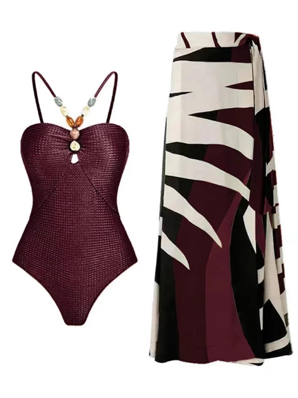 Deux pièces Bikinis maillot de plage 2024 femmes Sexy cordon body avec jupe longue été femme bain na