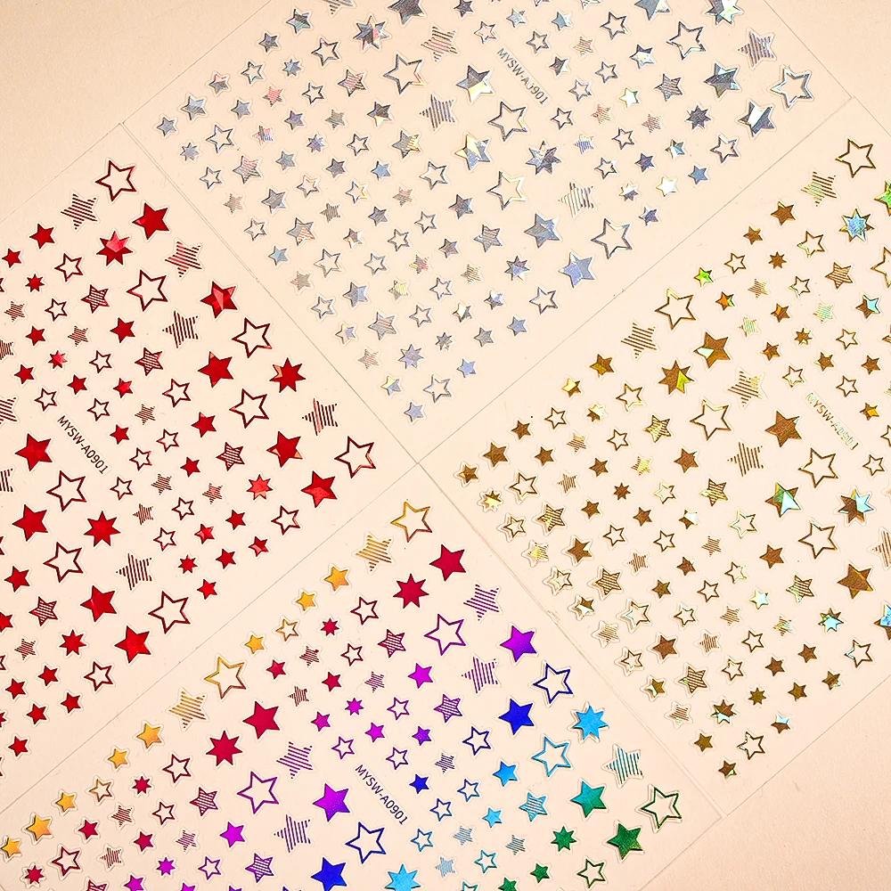 Ensemble d'autocollants étoiles 3D pour Nail Art, décalcomanies or/argent/or Rose, autocollants étoi