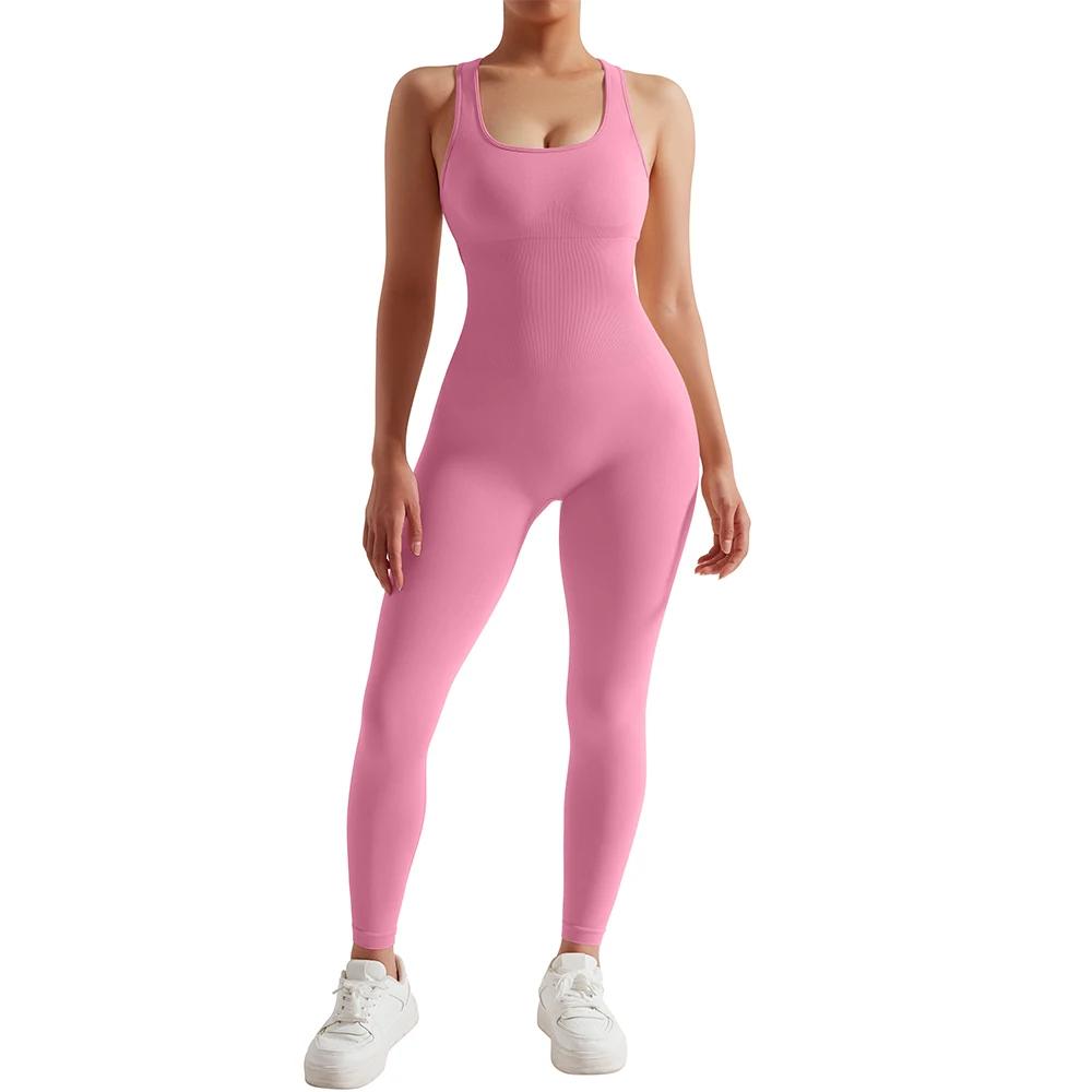Combinaison de sport fitness sans manches à motif fileté pour femme, sans couture, toutes saisons, g