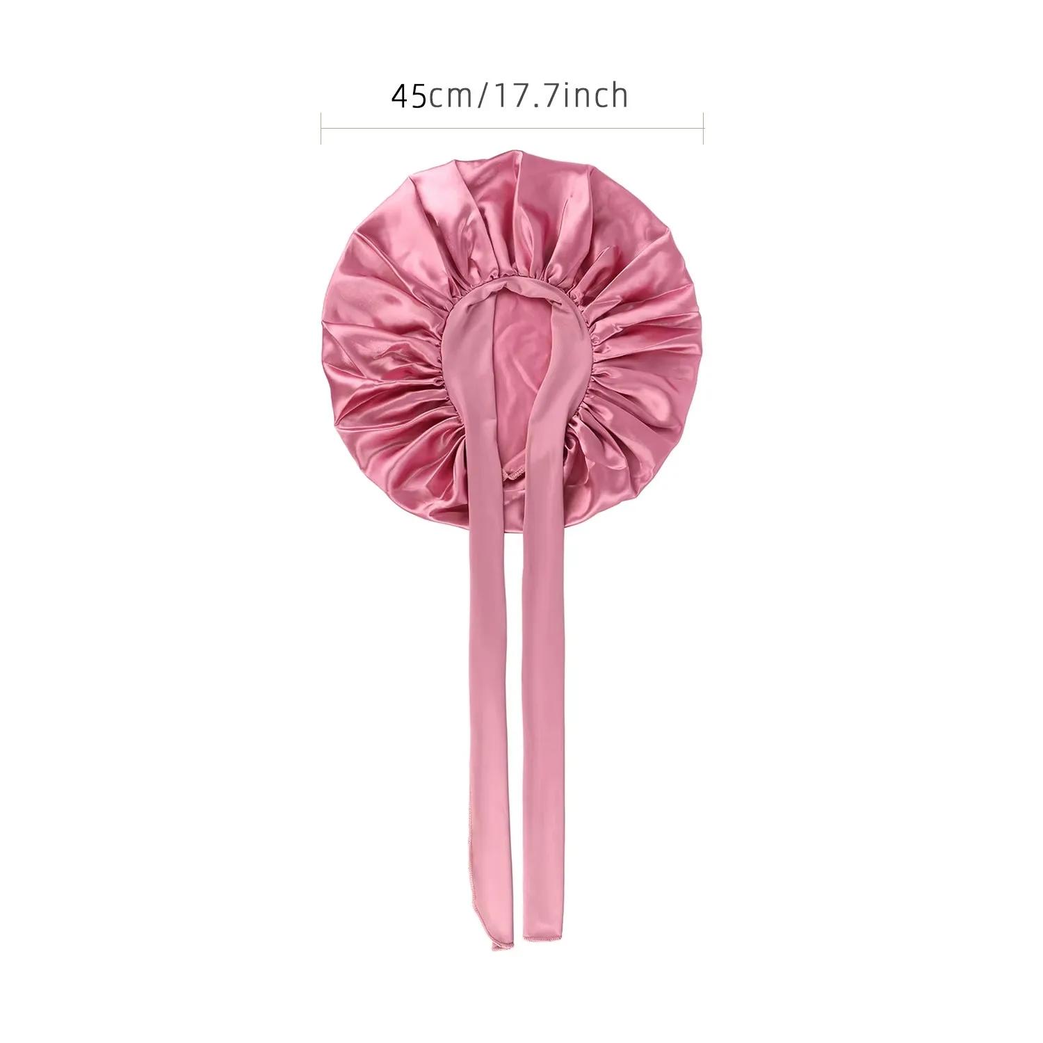 Grand Bonnet en Satin pour femmes, Bonnet de nuit soyeux avec bandeau à nouer extensible, bonnet de
