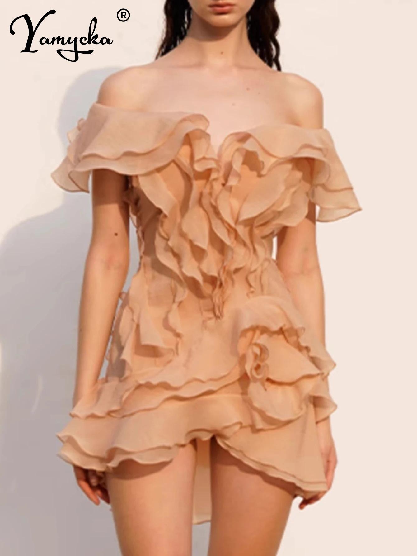 Mini robe d'été sexy en maille, dos nu, à volants, courte, tenue de soirée, vacances, Rh, anniversai