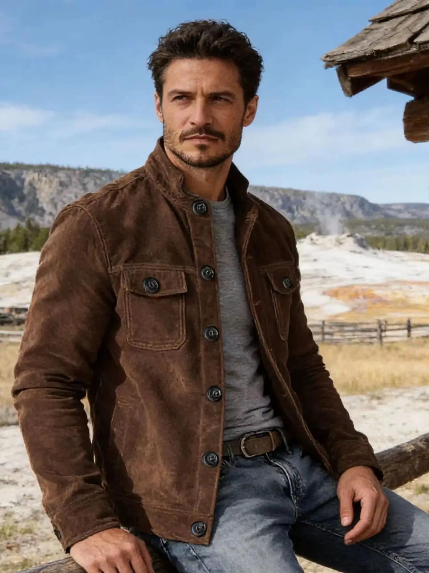 Veste de travail rétro en daim pour homme | Design à revers, style américain classique