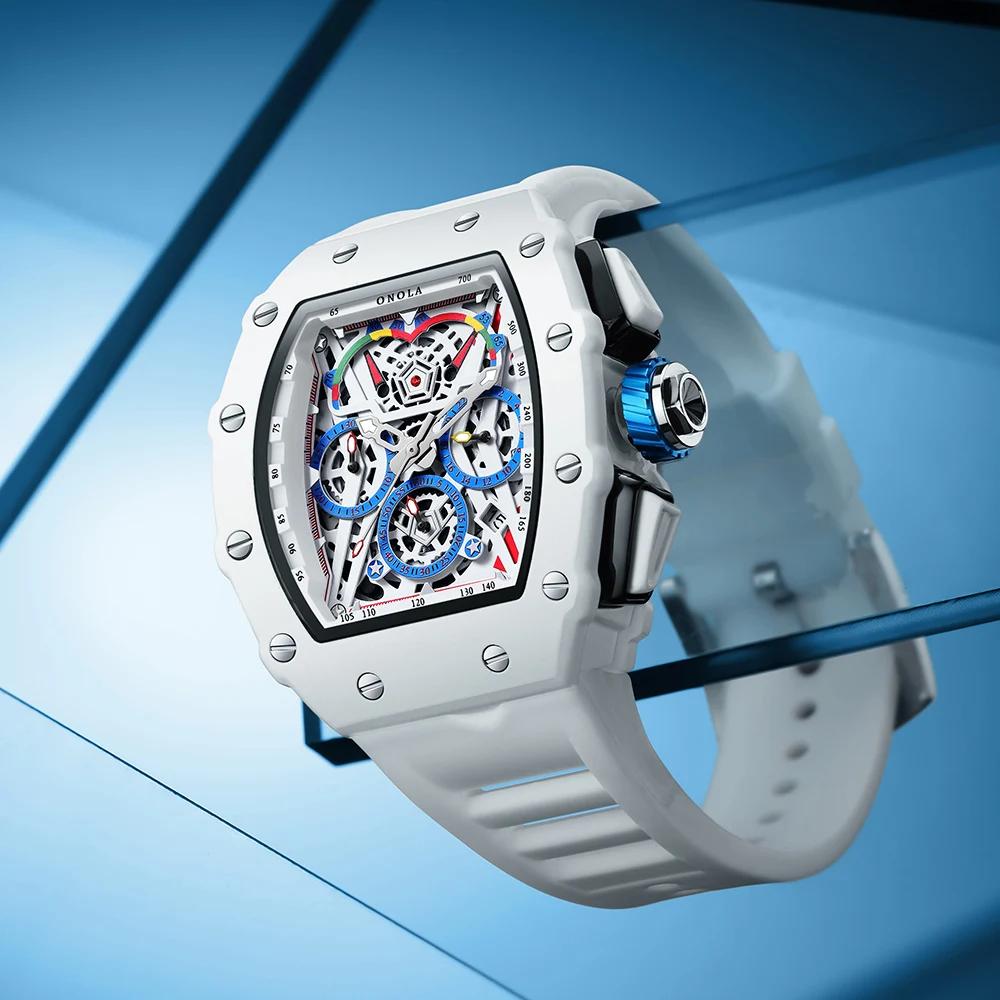 Montre de luxe pour hommes ONOLA mode décontracté multifonctionnel bande de Silicone étanche montre