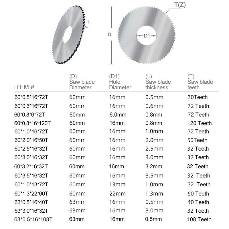 XCAN 60/63mm lame de scie à refendre et à rainurer HSS lame de scie circulaire en acier disque de co