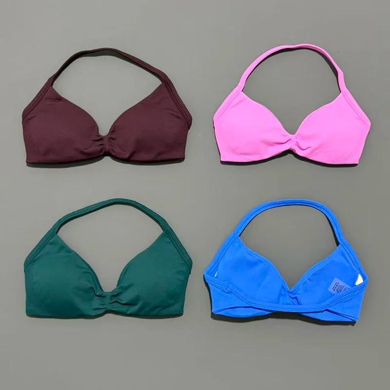 Soutien-gorge de sport à bretelles fines pour femme, maintien élevé, sans couture, style halter, eff