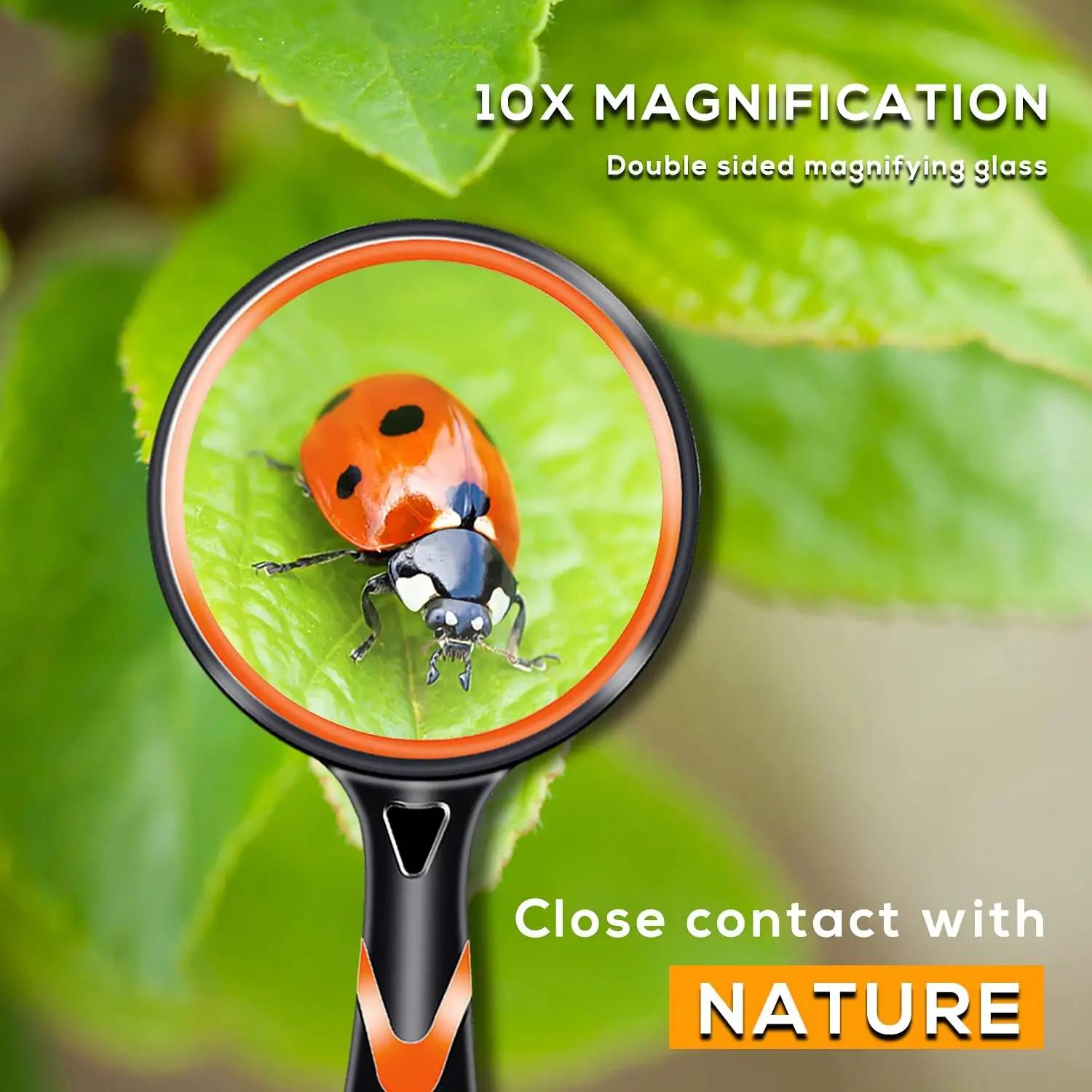 Loupe à main 10x pour enfants et personnes âgées, loupe de lecture d'exploration, lentille grossissa