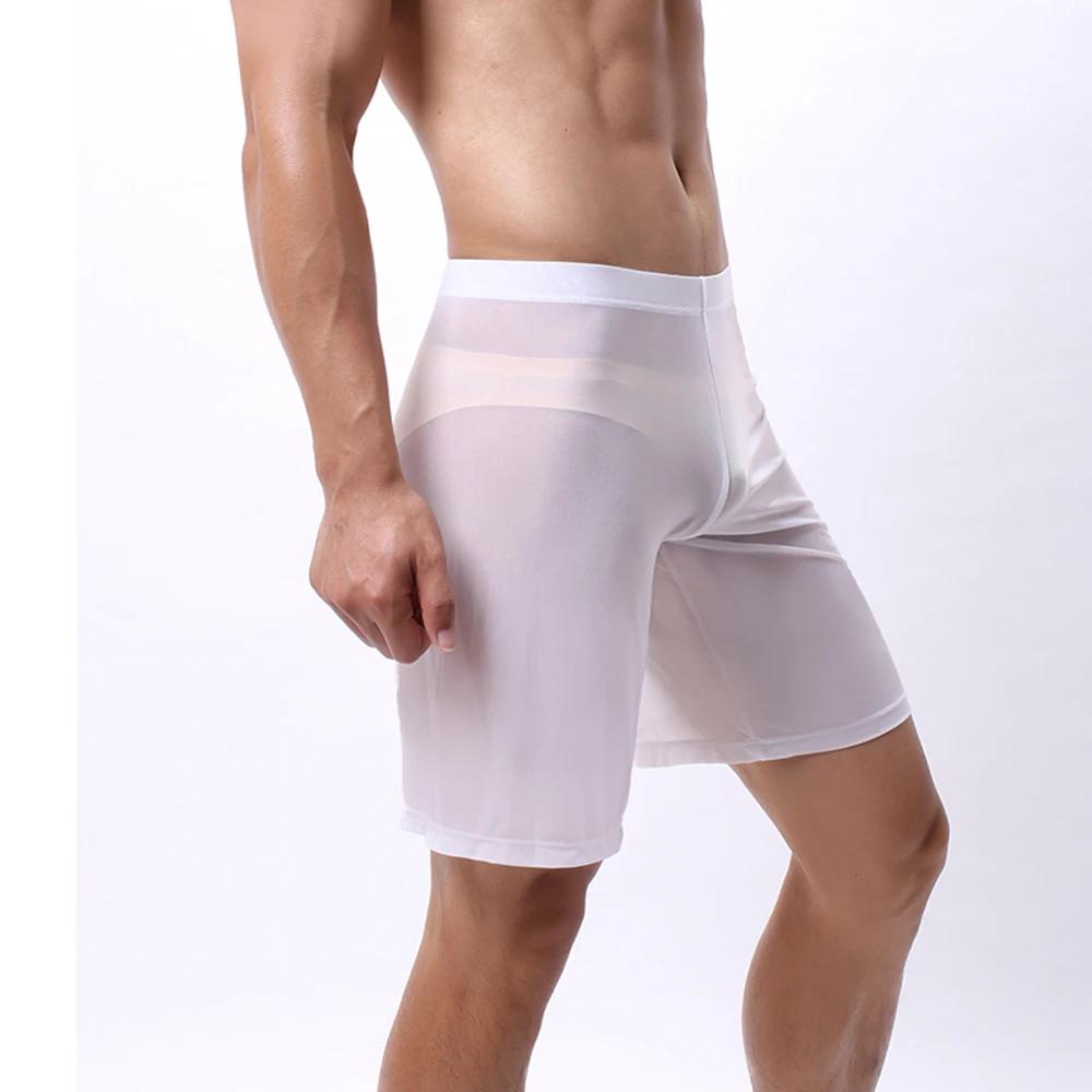 Boxer pour hommes, jambes longues, respirant, en maille transparente, pour entraînement sportif, séc