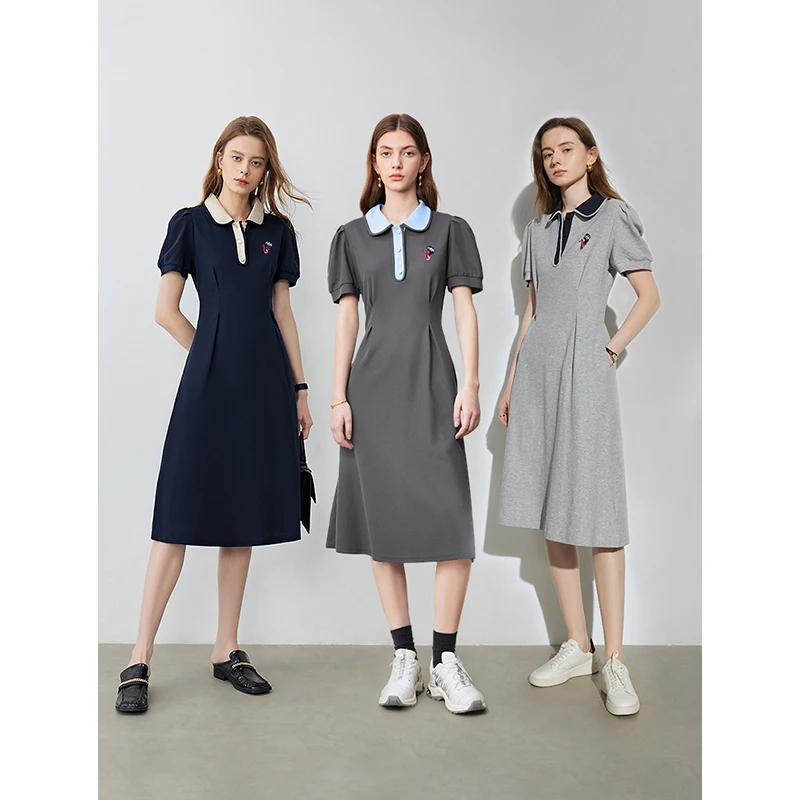 Robe de style académique pour femmes, jupe polo mi-longue, été, nouveau, 2024