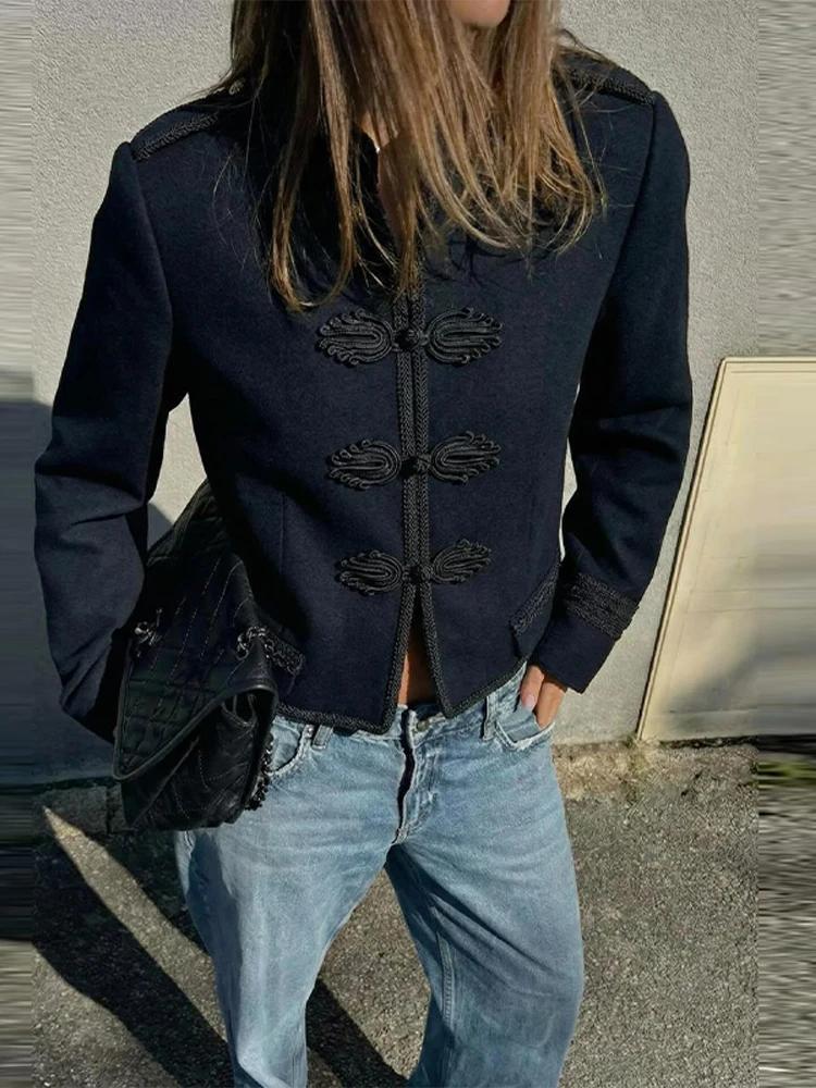 Veste Rétro Napoléon Femme Tendance, Manteau Slim à Panneaux et Col Mandarin Boutonné, Nouveauté Pri