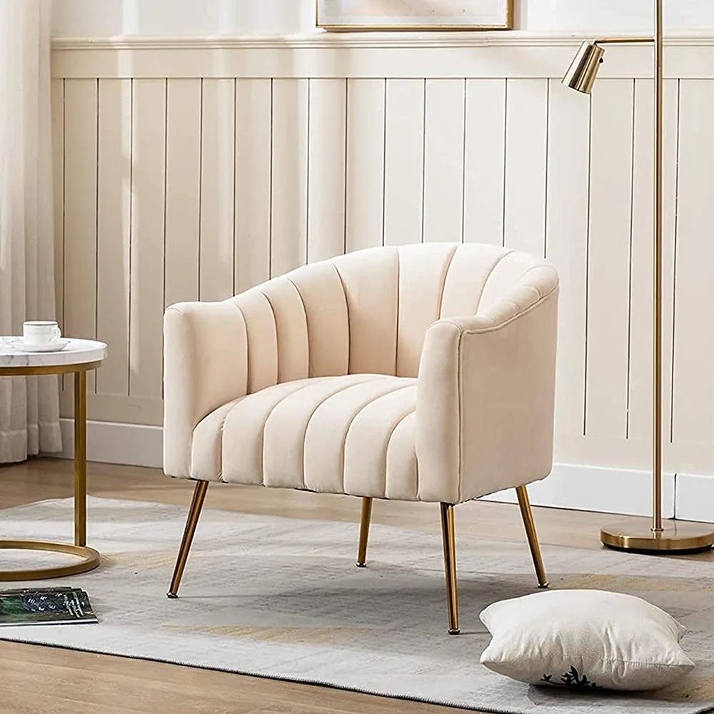 SEYNAR-Fauteuil tonneau moderne Glam en velours, sofa d'appoint crème pour adultes, pour le salon
