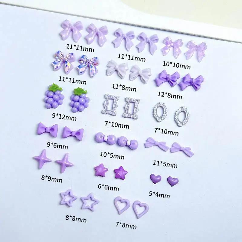 Breloques mignonnes mélangées au hasard pour ongles, nœud, fleur, étoile, coeur, perle creuse douce,