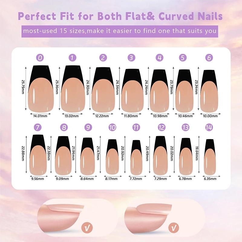 150 pièces/boîte pointes de Gel français presse sur les ongles noir café amande ongles 15 tailles fa