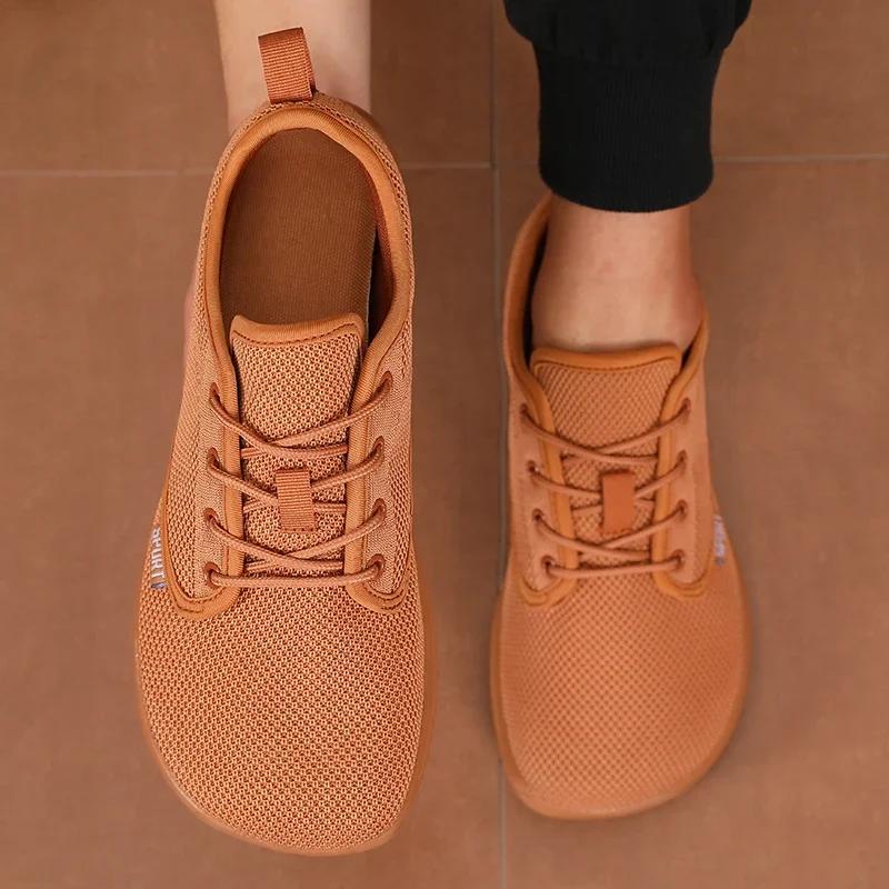 Chaussures à bout large pour hommes, respirantes, en maille tricotée, confortables, pieds nus, décon