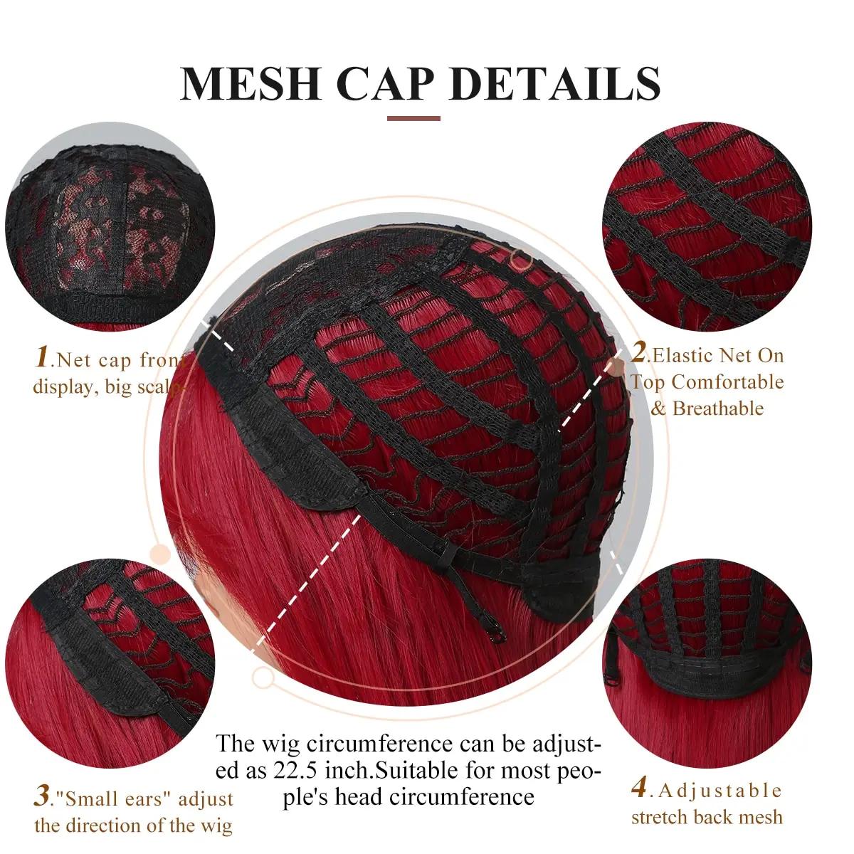Perruque Synthétique Rouge Vin Clair avec Frange pour Femme, Cheveux Longs et Lisses, Cosplay Nature