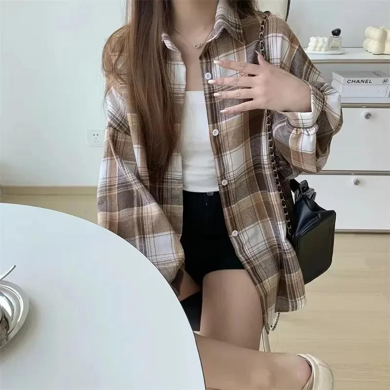 Chemise à carreaux pour femmes, mode automne, haut à manches longues, Vintage, simple boutonnage, ch