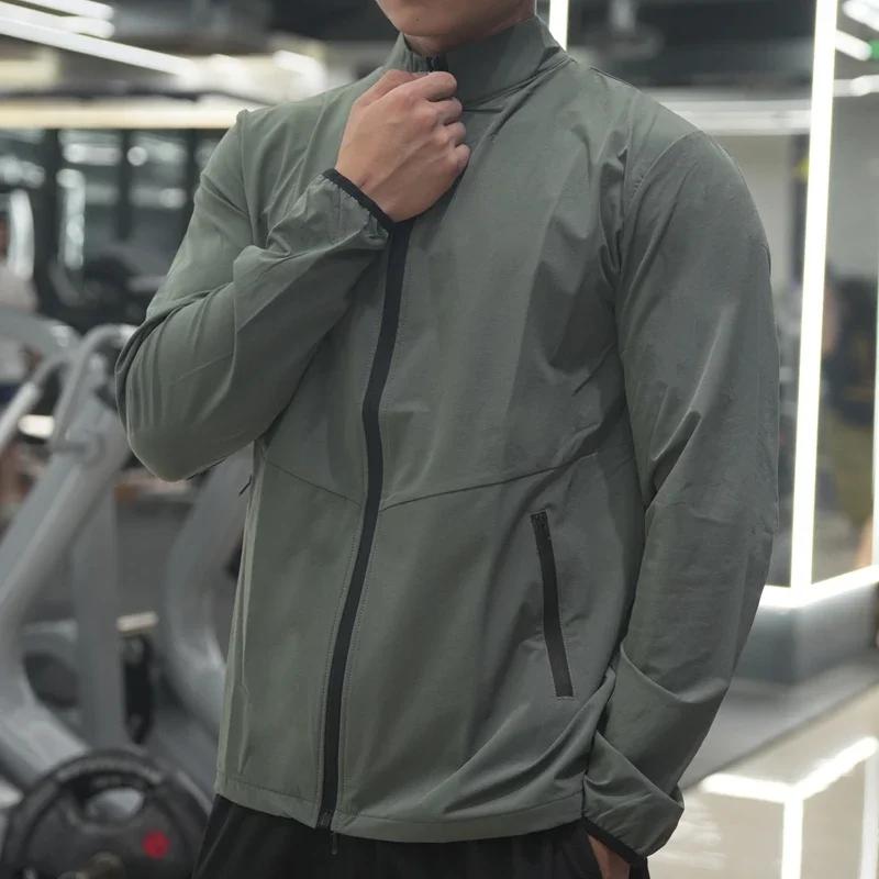 Veste de fitness homme printemps automne - Vêtement d'extérieur décontracté jogging en plein air col montant