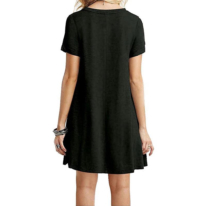 Femmes décontracté à manches courtes t-shirt robe Vintage col rond imprimé Mini robe ample élégant S