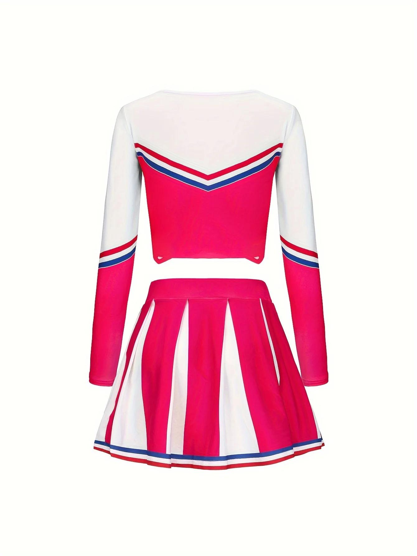 Ensemble jupe rouge Rose de pom-pom girl, pompons de sport mignons pour enfants, uniforme de pom-pom