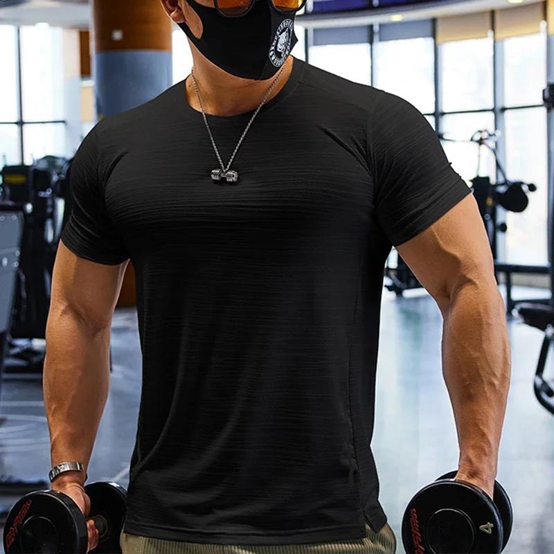 Entraînement musculaire Compression T-shirt homme course coupe sèche T-shirt couleur unie grande tai