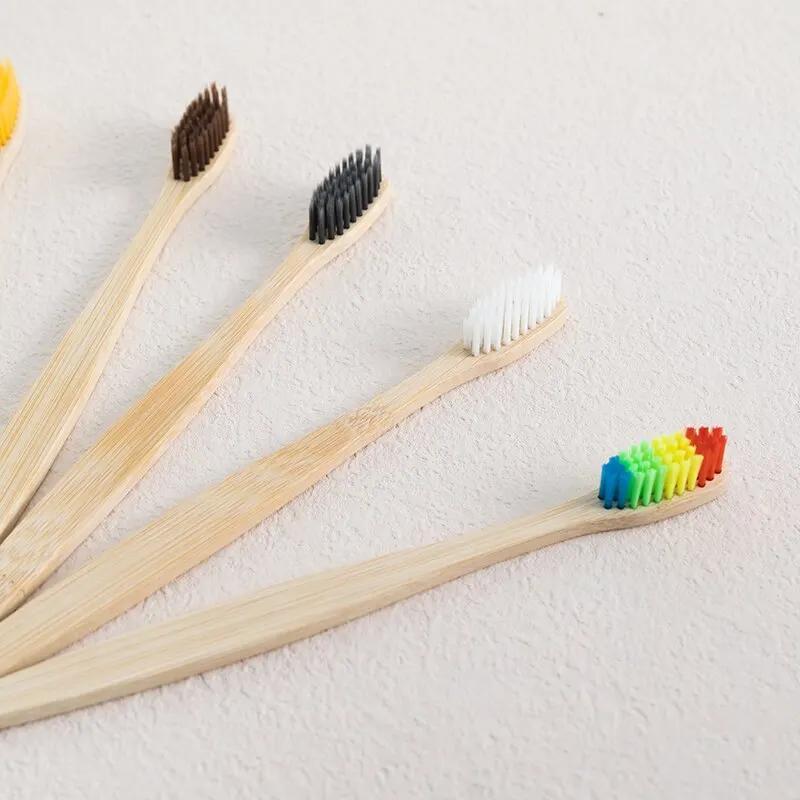 Ensemble de brosses à dents en bambou enveloppées en peau de vache, brosse à dents en bambou, nature