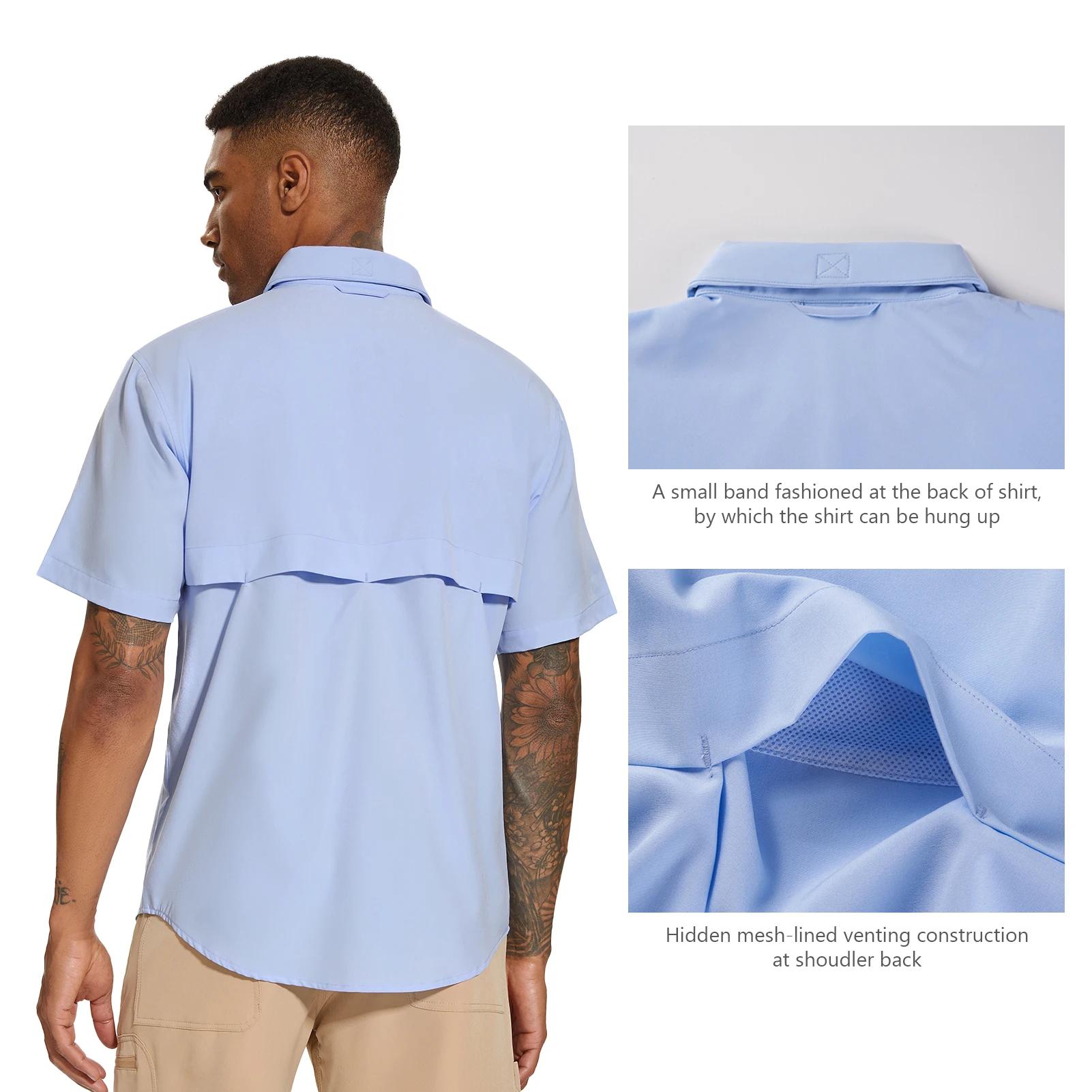 BASSDspatule-Chemise de pêche boutonnée pour homme, Udissolve 50 +, manches courtes, respirant, lége