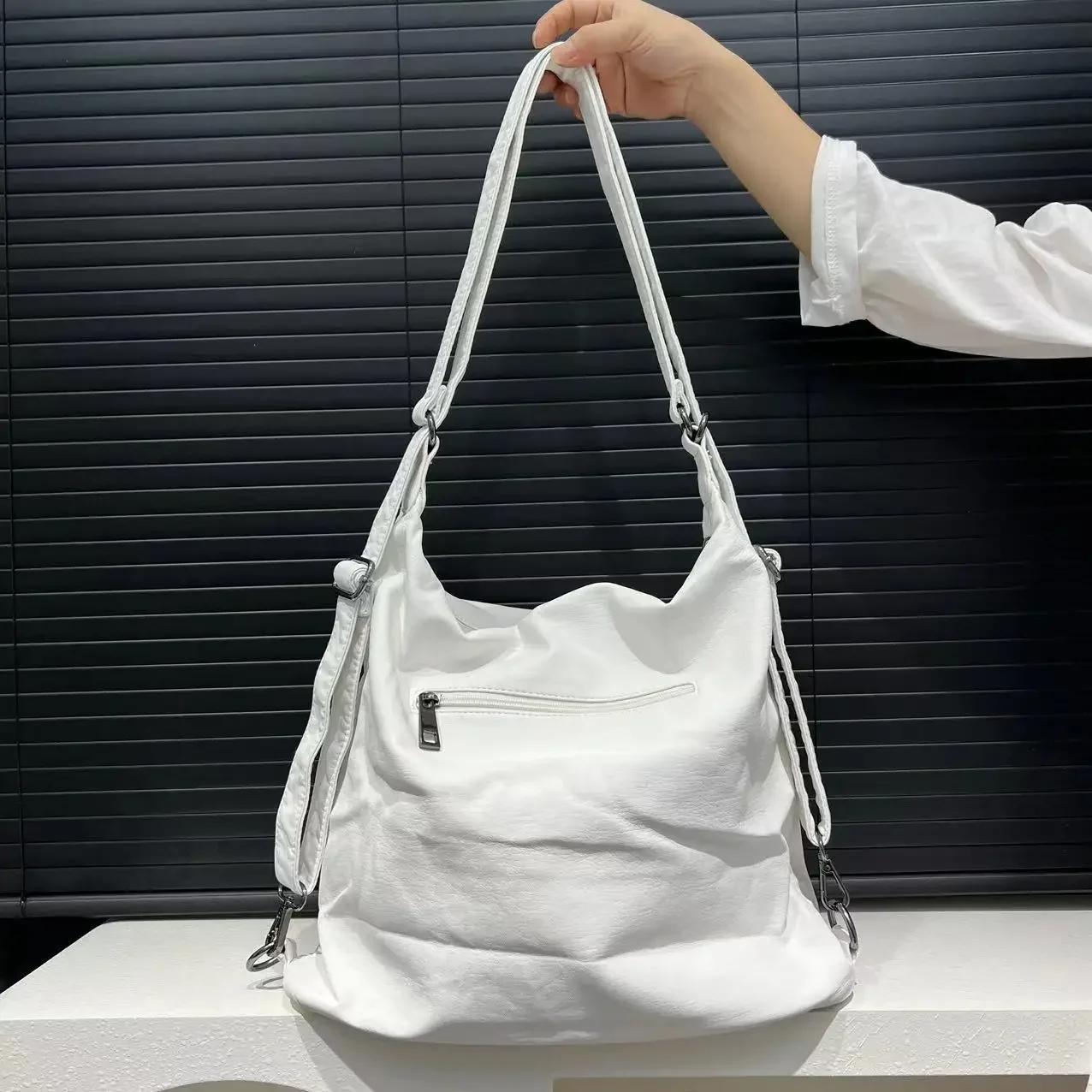 Sac à dos rétro multi-poches pour femme, sac à bandoulière délavé, initié à la moto, grande capacité