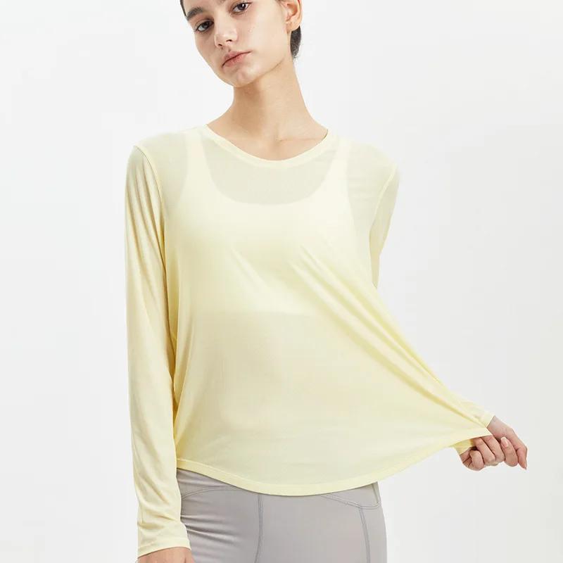 T-shirt de sport à manches longues pour femme, haut en maille respirante PVD, pour la course, le yog