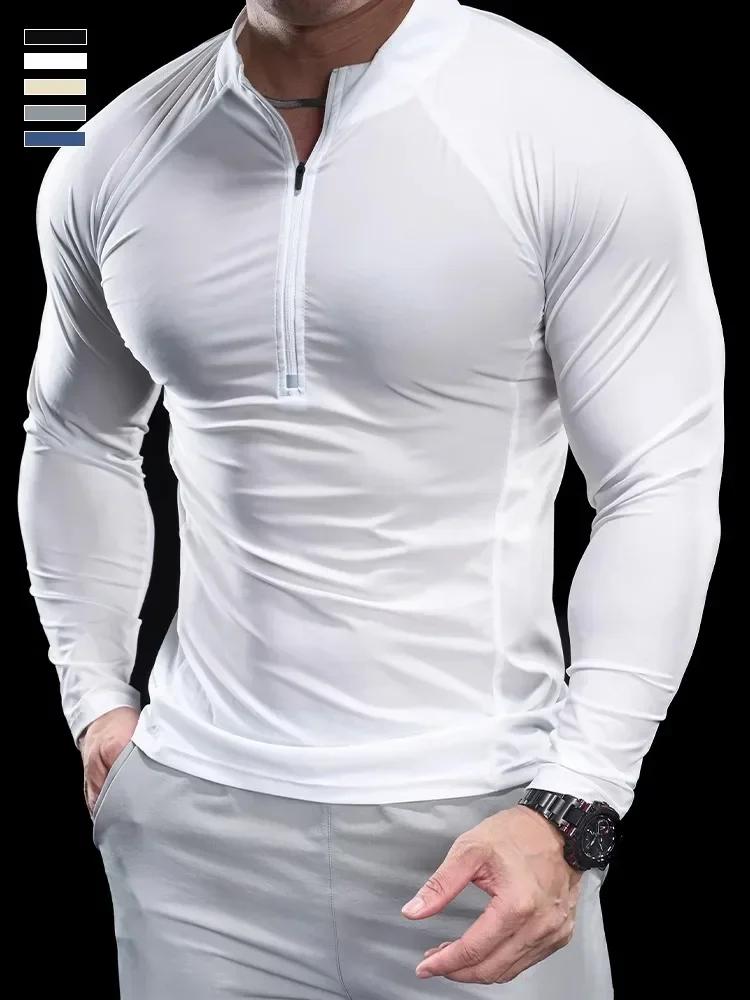 T-shirt sport homme fitness course entraînement col rond séchage rapide respirant manches longues automne 2024