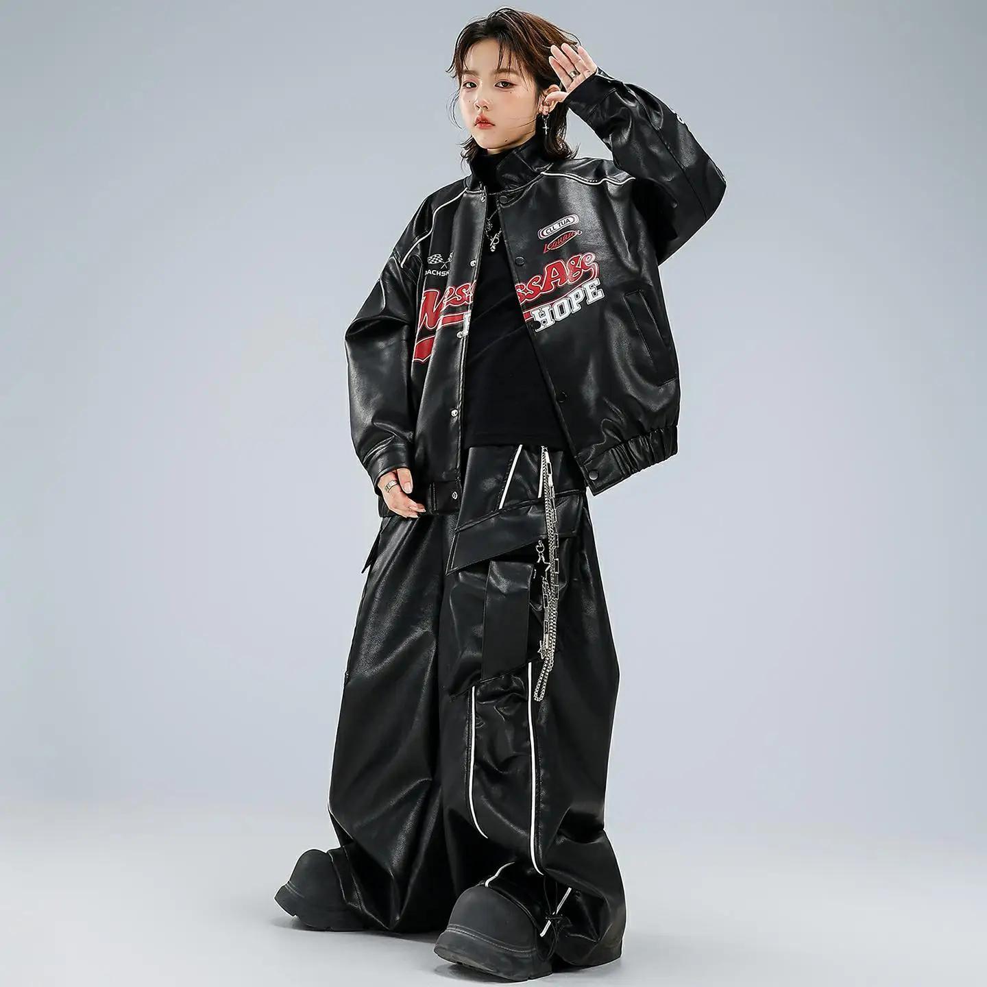 Enfants garçons filles Streetwear hanche hanche en cuir veste de Baseball Cargo pantalon ensembles e