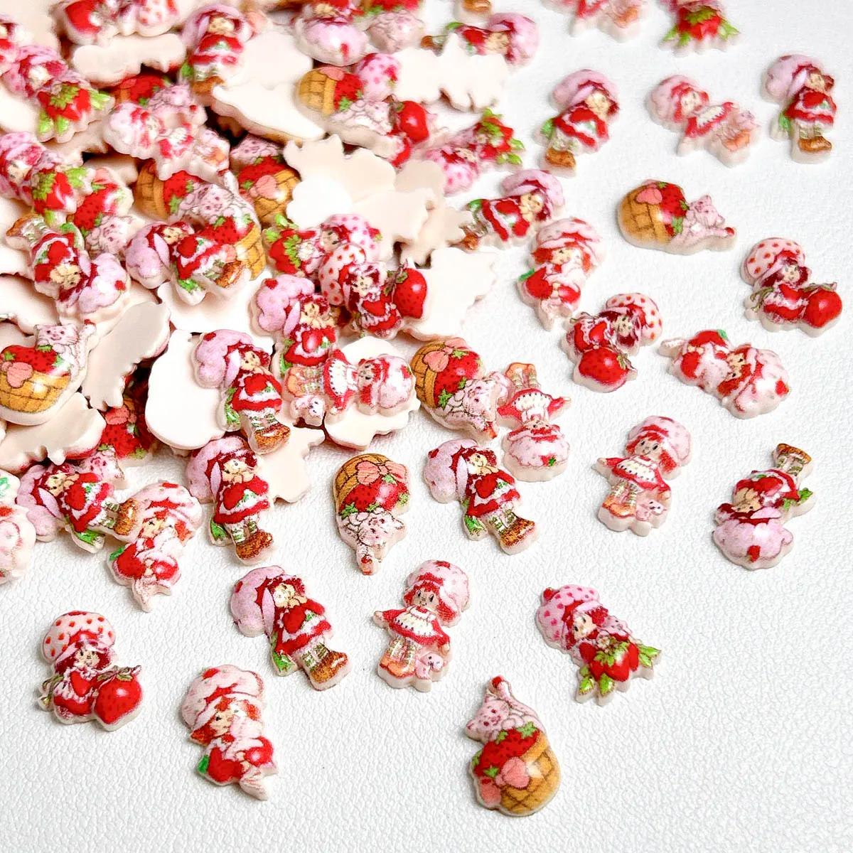 30 pièces simulé dessin animé mignon fraise fille résine ongles breloques 3D créatif doux fraise cha