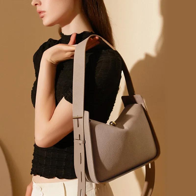 Sac à bandoulière en cuir de vachette véritable pour femme, design de niche, initié