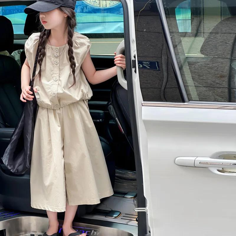Ensemble tendance été 2026 pour filles, style coréen, jupe-pantalon large décontractée pour adolesce