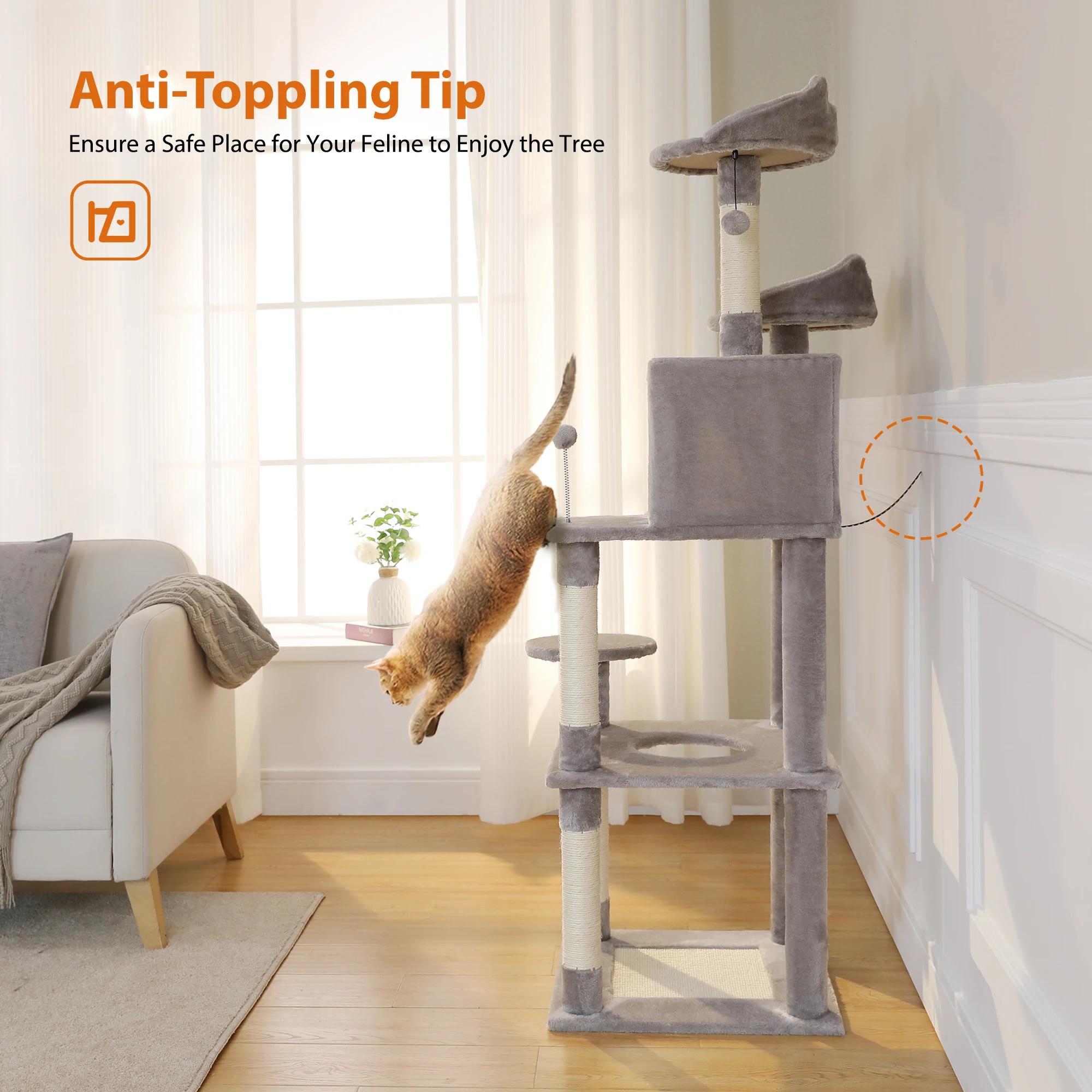 Tour d'arbre à chat à plusieurs niveaux pour chats d'intérieur, poteau à gratter recouvert de sisal,