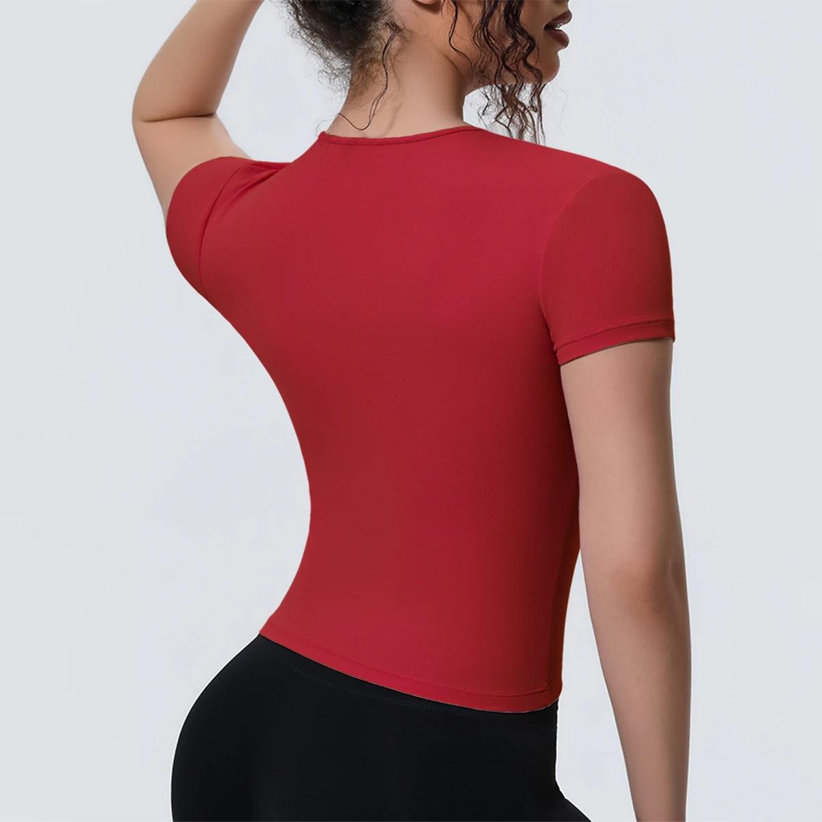 Nouveaux t-shirts de course à manches courtes pour femme, haut de sport uni, coupe ajustée, décontra