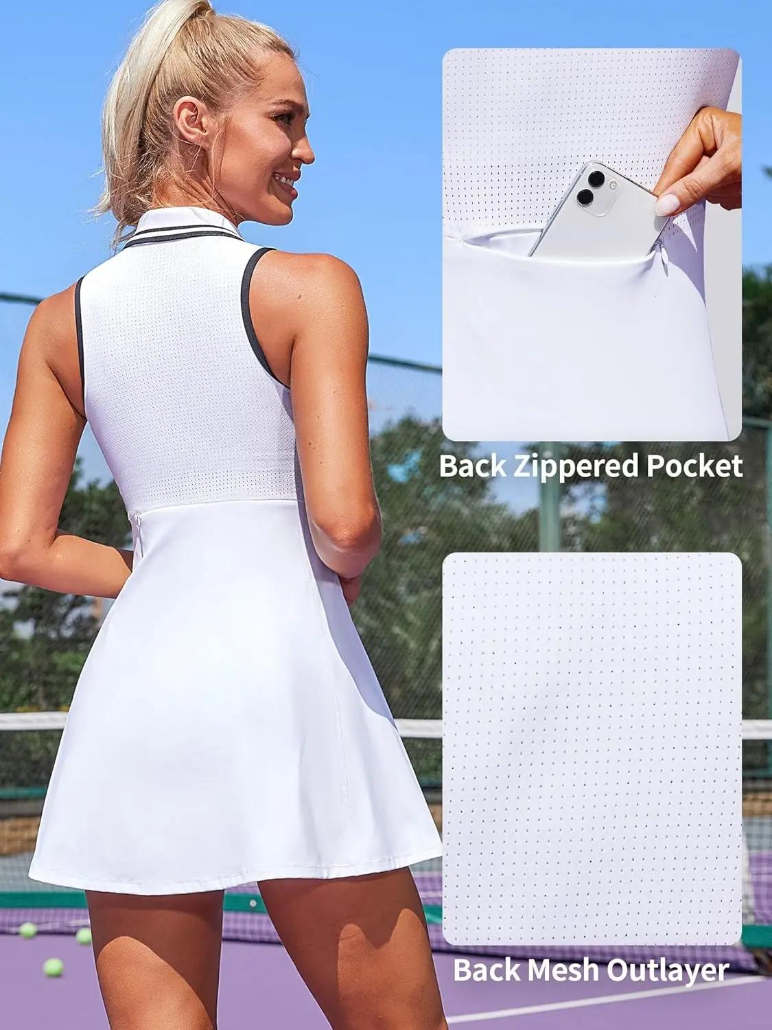 Robe de Tennis Anfilia Femmes - Col Polo avec Short Intégré Poches et Coussinets Mobiles Silhouette Ligne A