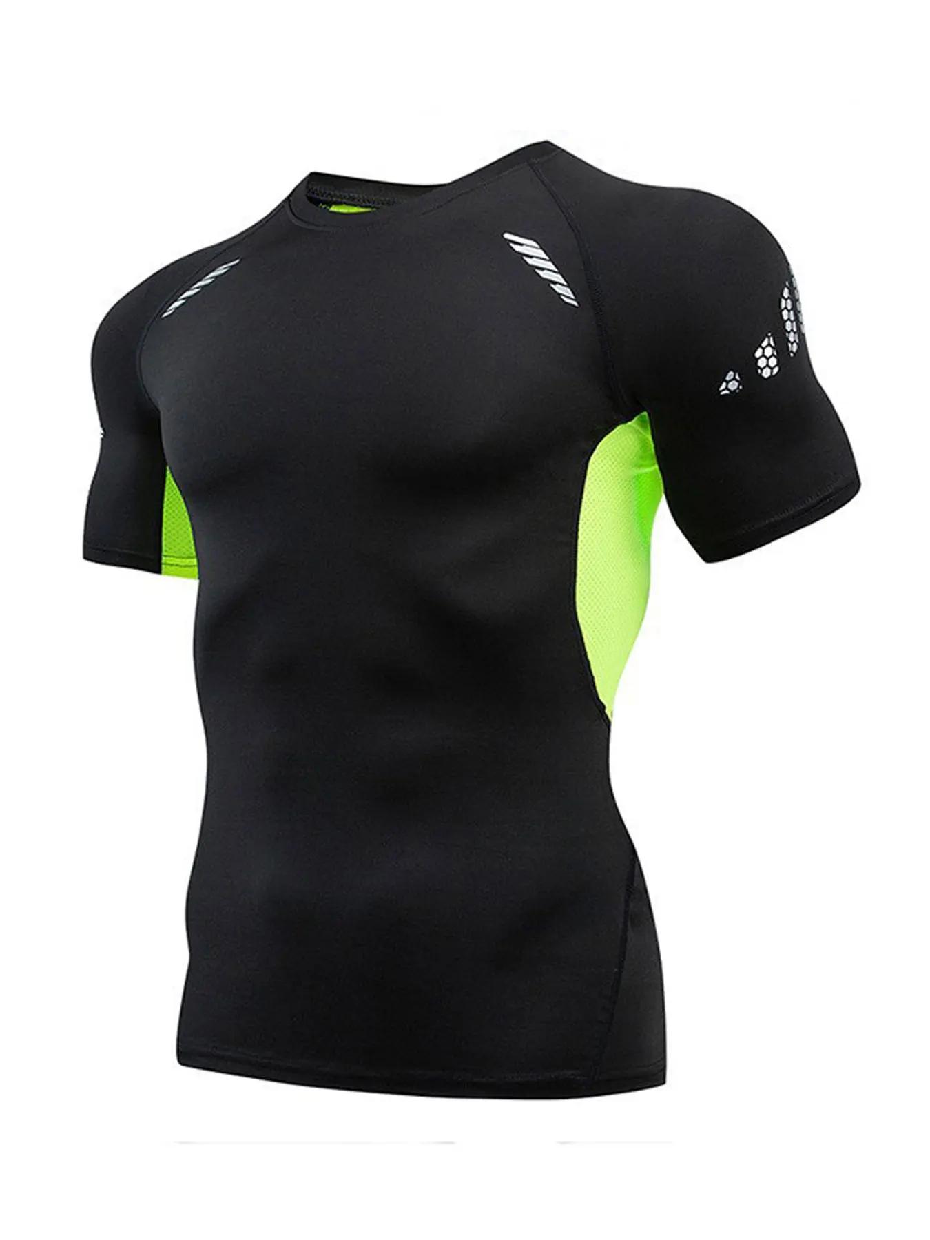 T-shirt de sport à séchage rapide pour hommes, haut de couche de base athlétique à haute élasticité,