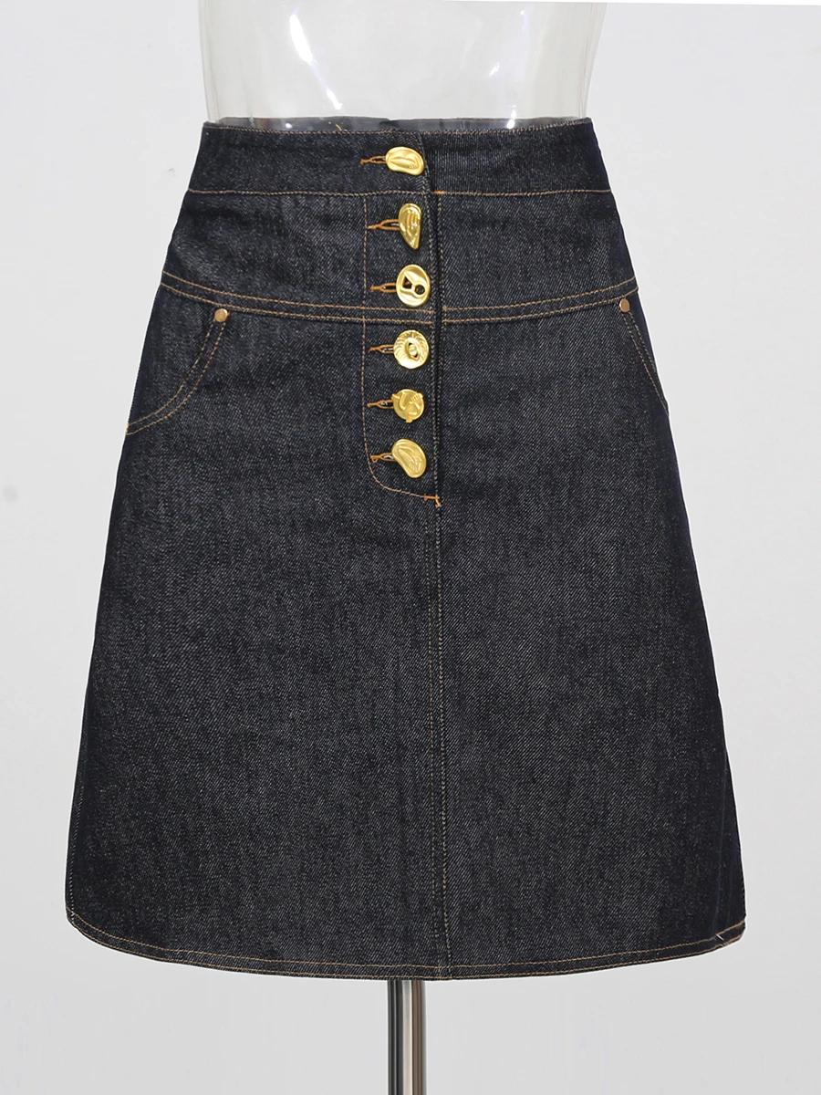 TWOTWINSTYLE – ensemble deux pièces à boutons épissés pour femmes, haut à manches longues, taille ha