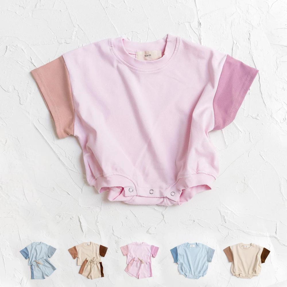 Barboteuse pour nouveau-né fille et garçon, combinaison une pièce en coton à manches courtes avec bo