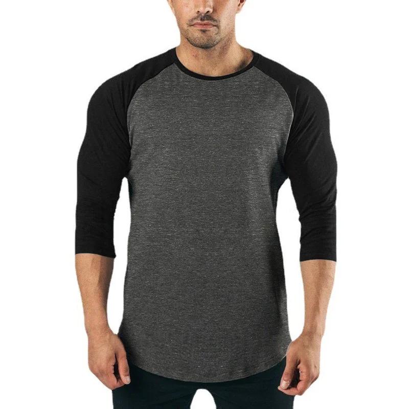Chemise de Fitness à manches trois quarts pour hommes, vêtements d'entraînement, T-shirt respirant e