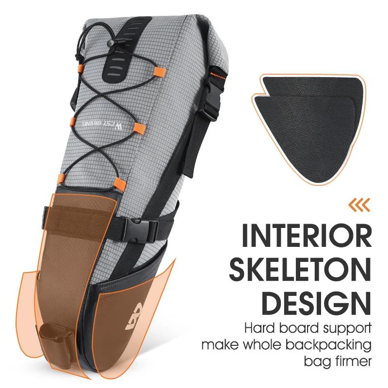 WEST BIKING – sac de selle de vélo pliable sous le siège, 10l, 100% étanche, pour outils, sacoche ar
