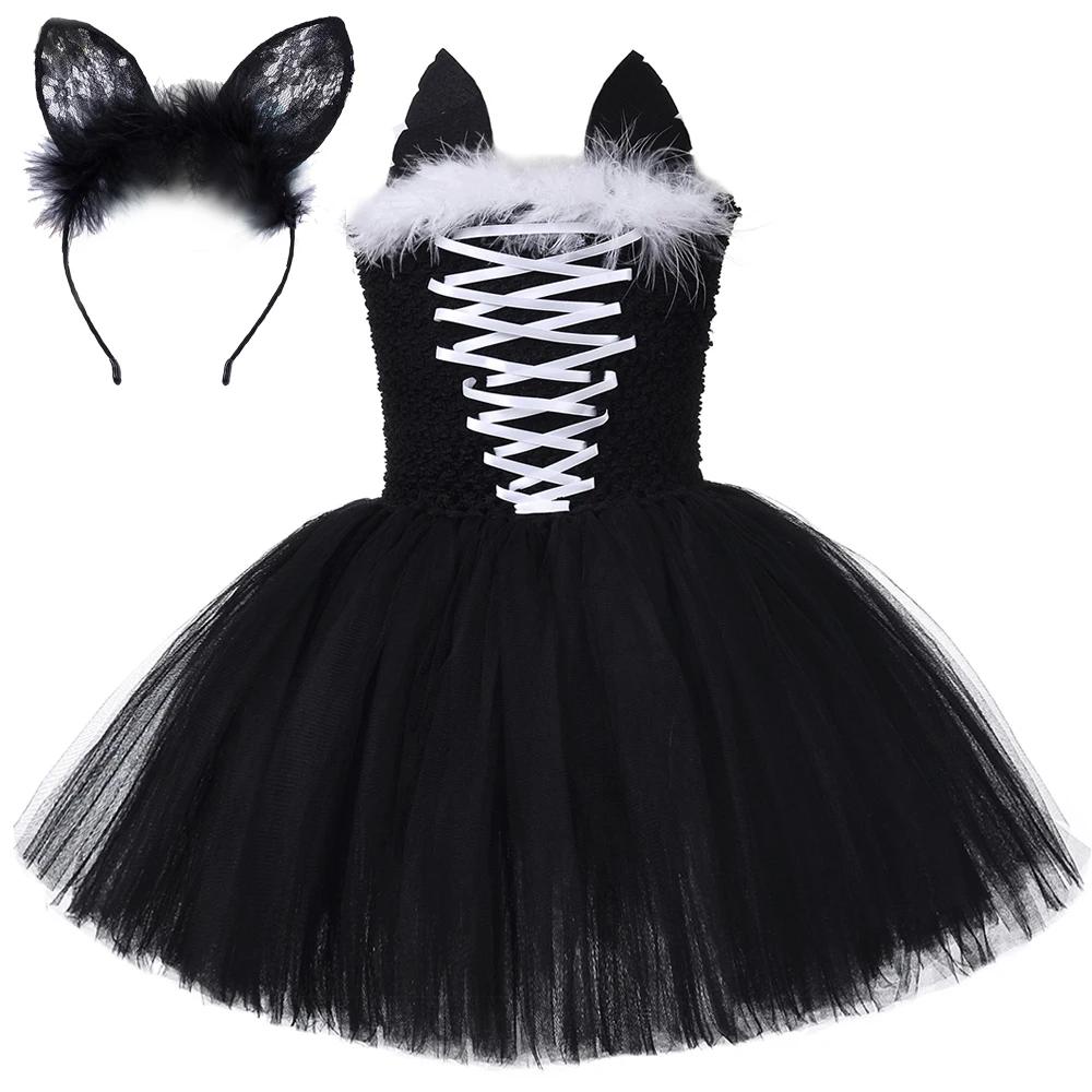Robe tutu chat noir pour filles, costumes de carnaval et d'Halloween pour enfants, déguisement anima
