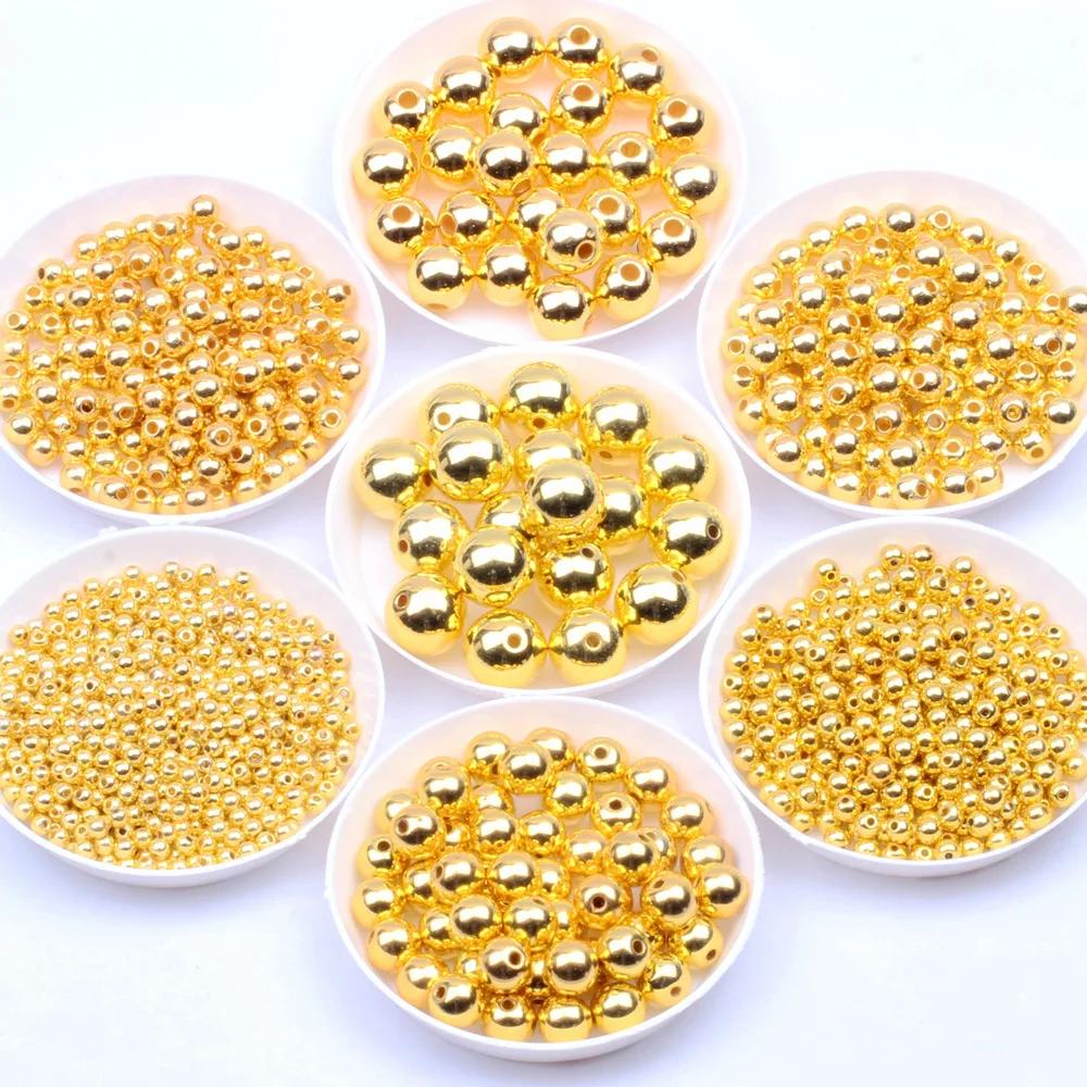 Perles d'imitation plaquées or/argent, 3mm-12mm, perles acryliques rondes espacées, perles dispersée