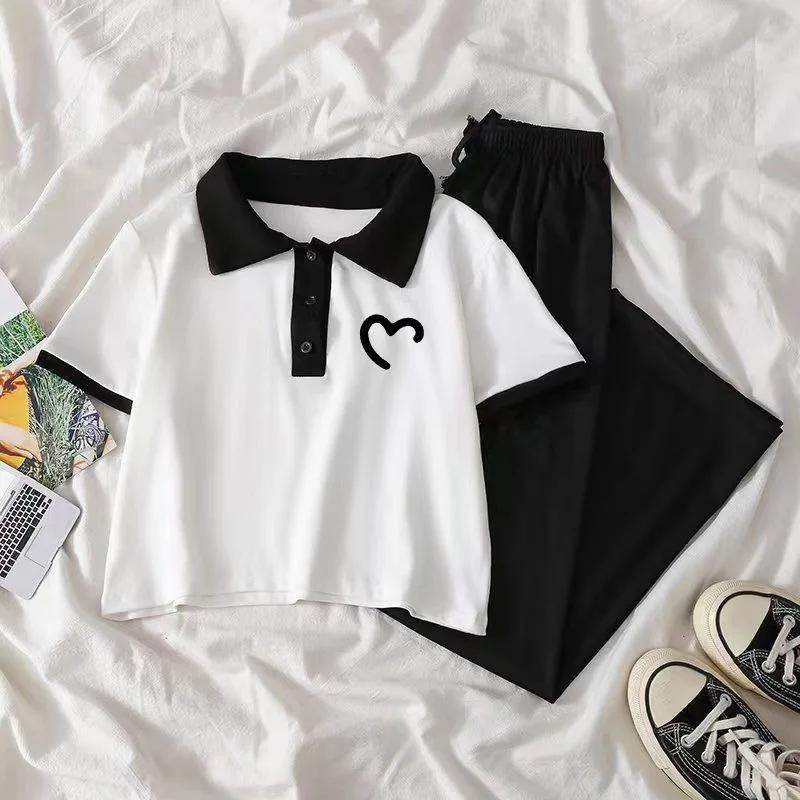 Ensembles de vêtements d'été pour adolescentes, nouveau haut tendance et pantalons à jambes larges,